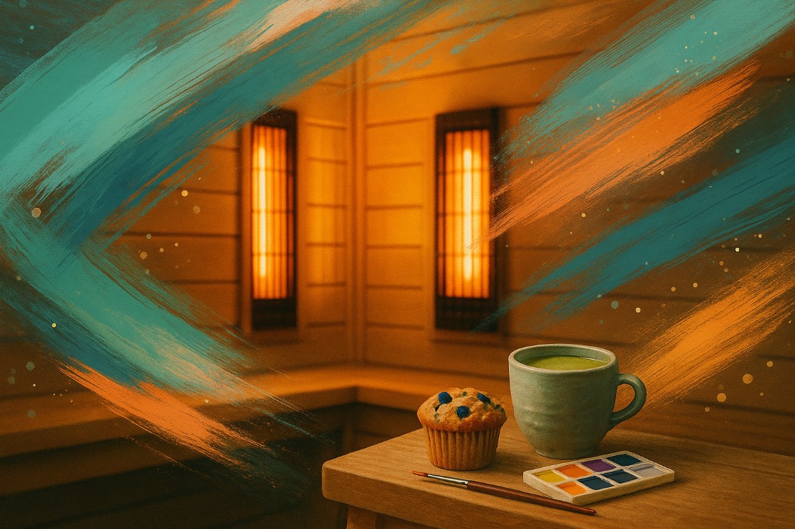 Illustration Sauna + Afterglow Muffin, Drink & Paint